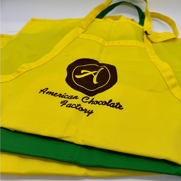 American Chocolate Factory 3 Piece Yellow Green Children's Aprons - Picture 1 of 9